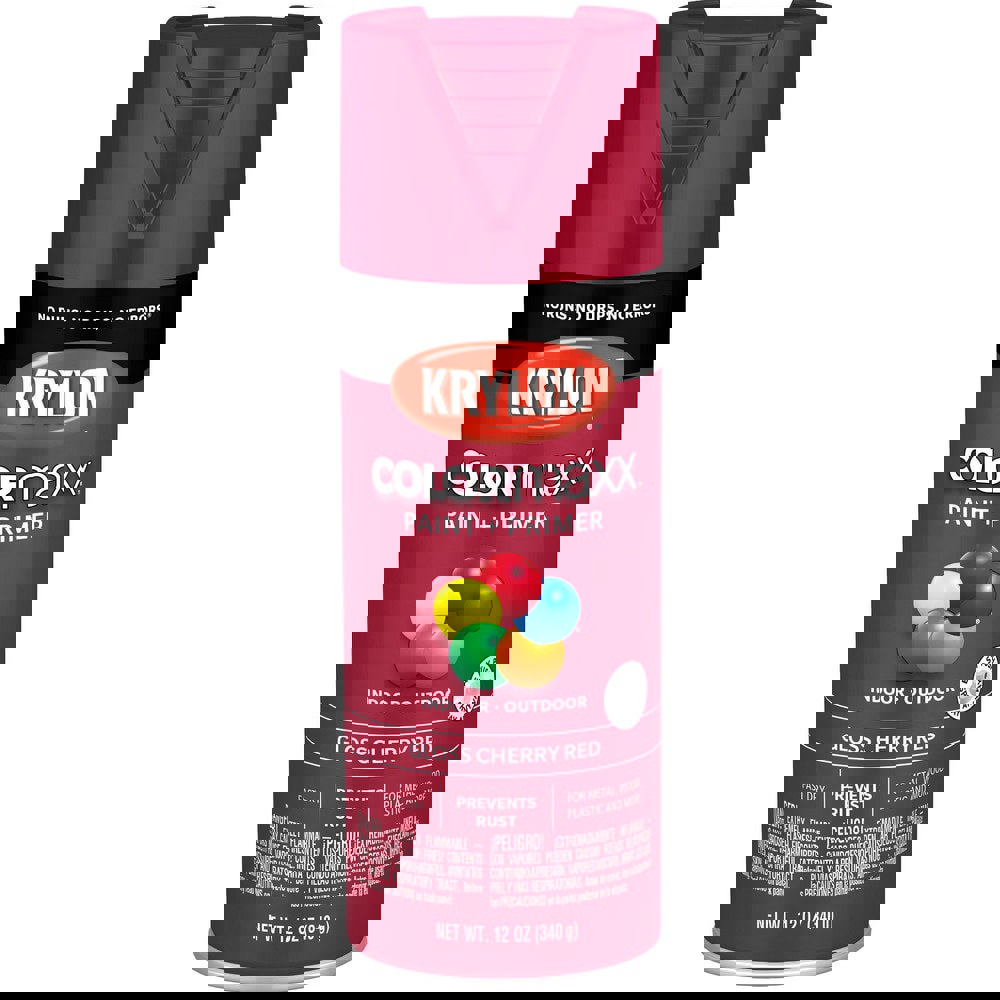 Spray Paints; Product Type: Acrylic Enamel ; Color: Cherry Red ; Finish: Gloss ; Color Family: Red ; Container Size (oz.): 12.000 ; Application: Wood; Metal; Wicker; Papier-Mache; Glass; Plaster; Ceramic; Fabric; Paper Surfaces